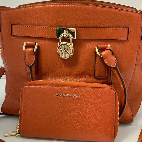 Michael Kors Poppy Orange Leather Hamilton Satchel  with matching wallet - Picture 2 of 16